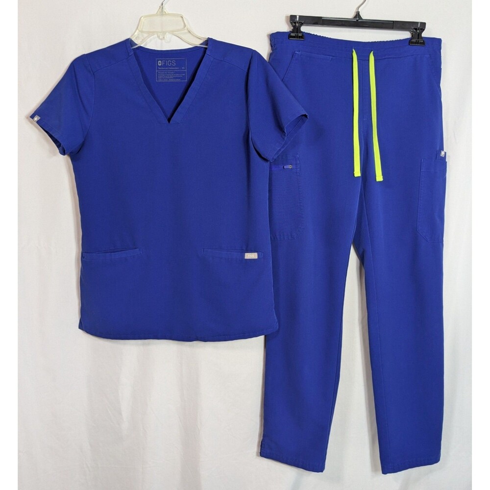 Figs Scrub Set Electric Blue XS Casma Top & Small Zamara Jogger Pants